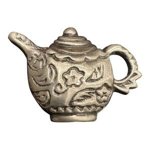 Vintage Silver Tone Teapot Hat/Stick Pin Figural Brooch Tea Kettle J23